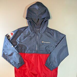 Champion Kids Small Windbreaker Jacket Red Blue Half Zip Athletic